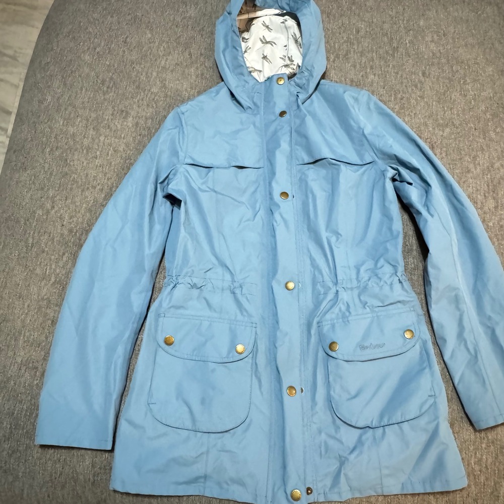 BARBOUR Waterproof Breathable Hooded Raincoat Light Blue Women's 4 $398 - Picture 7 of 12